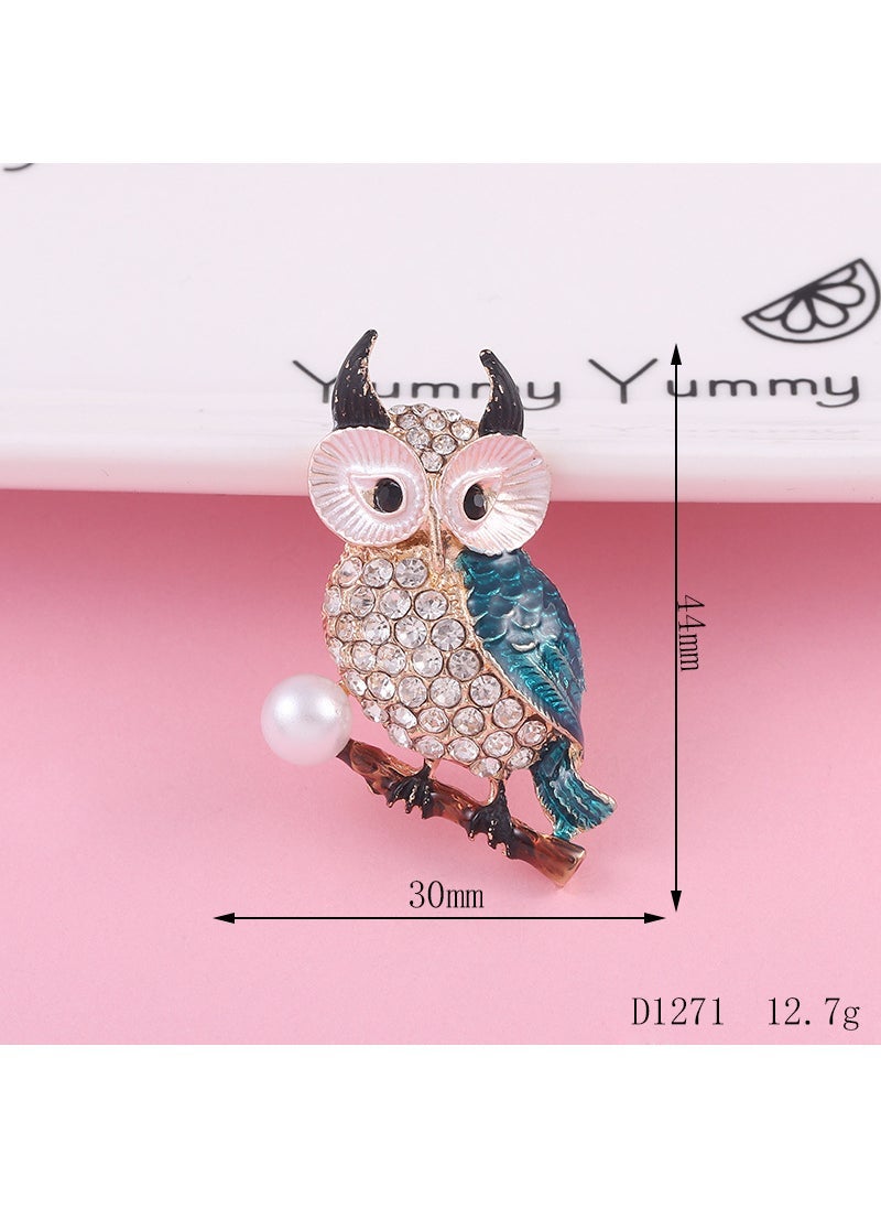 Owl Rhinestone DIY Fridge Magnet D1271 branch Owl (gold background blue)