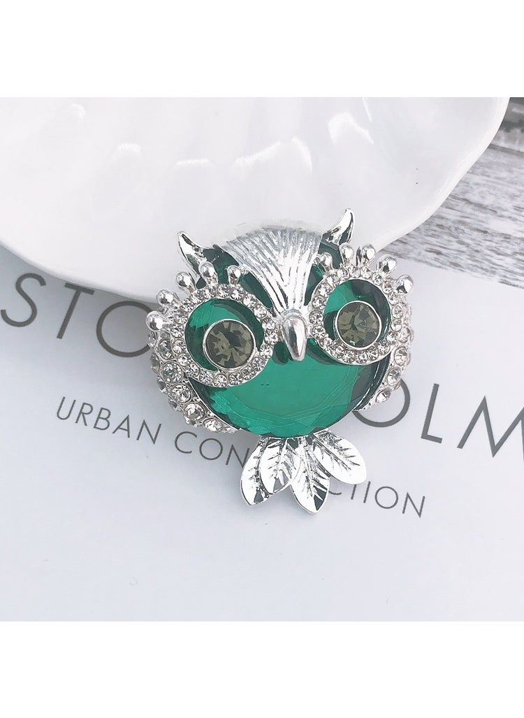 Owl Rhinestone DIY Fridge Magnet D2211 silver background Green