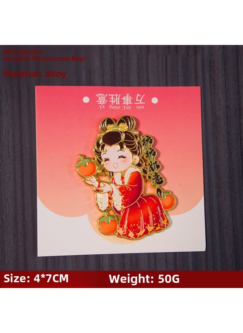 Metal Chinese Fortune Bottle Opener Magnet Persimmon Ruyi Refrigerator Stickers