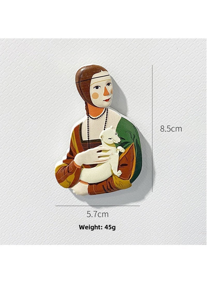 3D Classic Art Fridge Magnets Resin Retro Woman with Silver Mouse