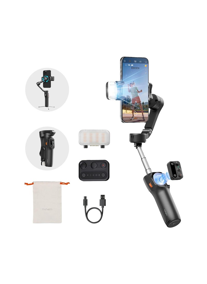 Hohem iSteady X3 3-axis Palm Foldable Smartphone Gimbal with built in extendable selfie rod, detachable remote controller and Ai Tracking (Black)