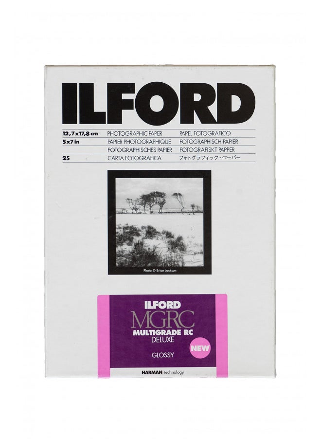 Ilford Multigrade V RC Deluxe Glossy Surface Black & White Photo Paper, 190gsm, 5x7, 25 Sheets