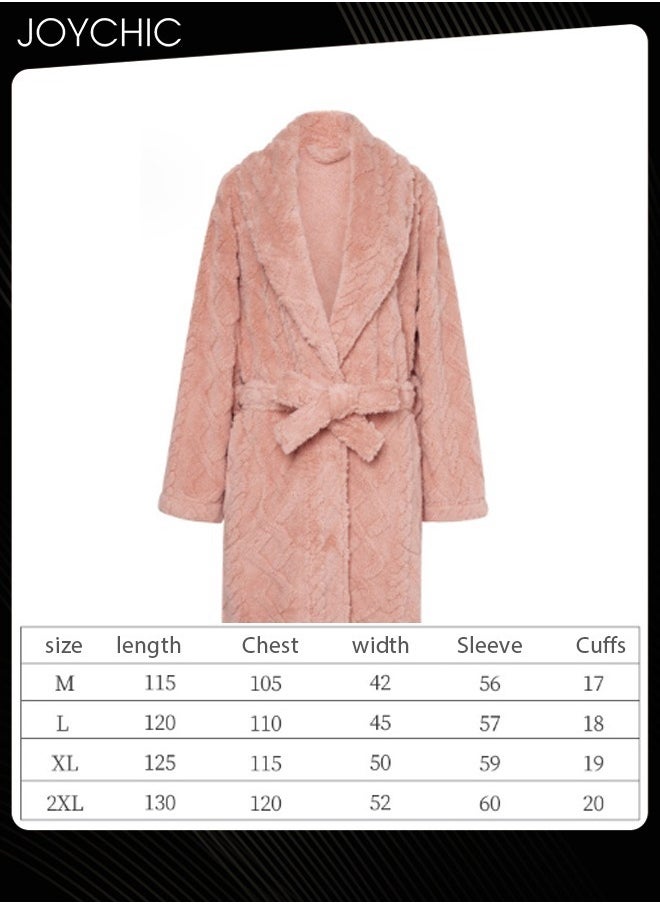 Autumn and Winter Jacquard Coral Velvet Thickened Warm Pajamas for Women Fashion Collar Long-Sleeved Skin-friendly Bedroom Sleep Robe with Pockets Pink