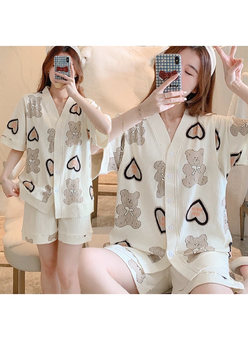 1 x 5 pcs Summer Maternity Thin Cotton Pajama Set 37# painting Bear