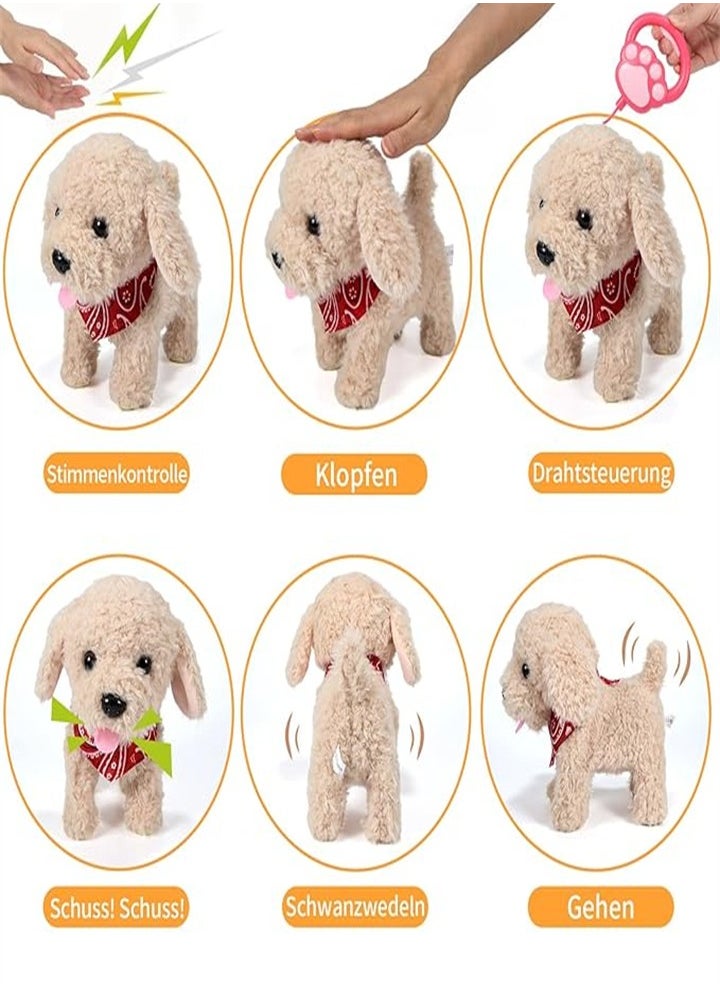 Realistic Interactive Walking Plush Puppy Toy with Wagging Tail - Perfect Robot Dog Toy for Kids Ages 3-8 with Grooming Set (Golden Retriever)