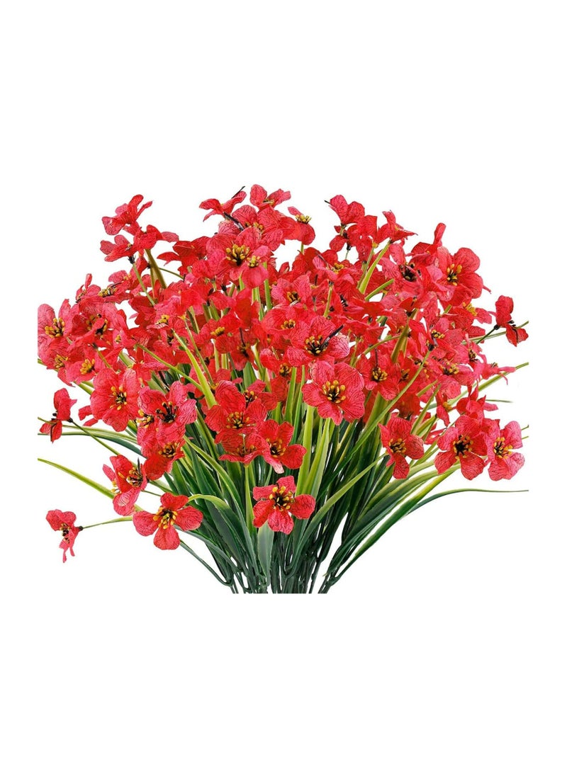 Artificial Flowers 12 Bundles Outdoor UV Resistant Fake Flowers No Fade Faux Plants Garden Porch Window Box Decorating for Home Wedding Decoration Party (Deep Red)