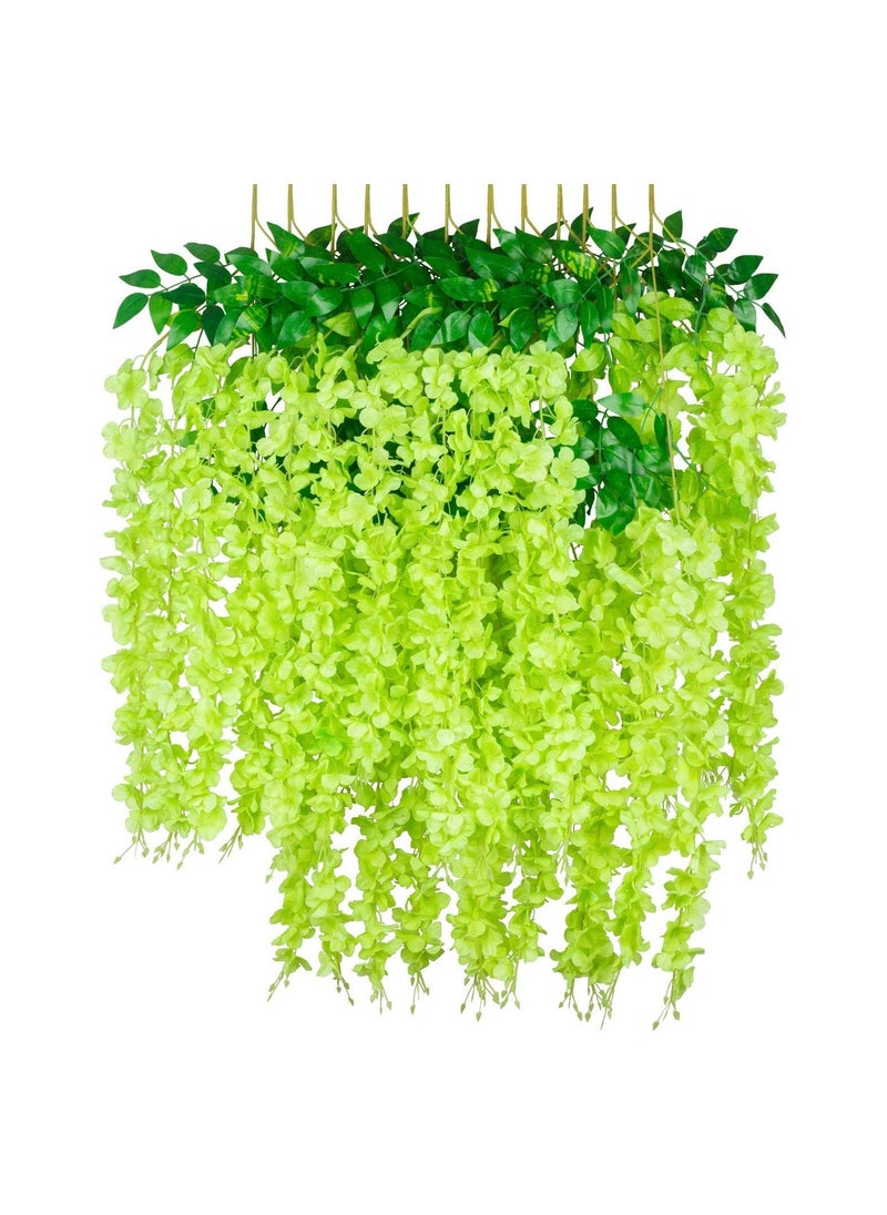 Artificial Wisteria Vine Flowers, 12 Pack 44 Fake Flower Bushy Vine Ratta Hanging Garland for Wedding Party Garden Outdoor Greenery Home Wall Deco, Home Hote Wedding Promenade Decoration