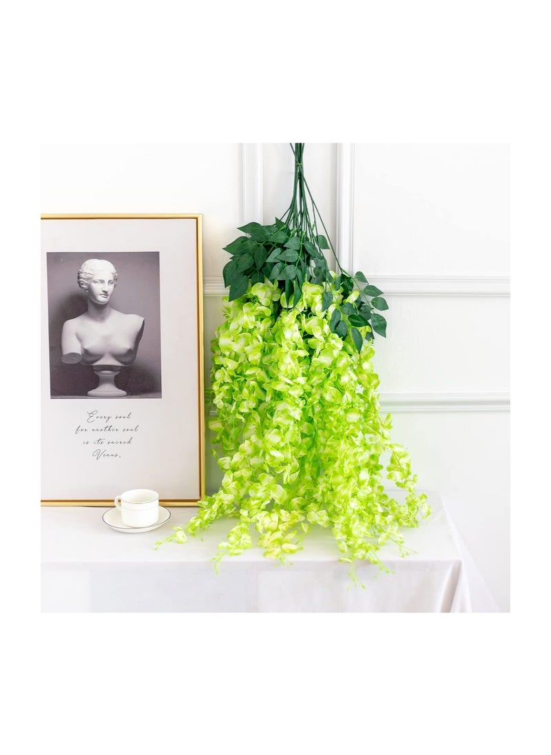 Artificial Wisteria Vine Flowers, 12 Pack 44 Fake Flower Bushy Vine Ratta Hanging Garland for Wedding Party Garden Outdoor Greenery Home Wall Deco, Home Hote Wedding Promenade Decoration
