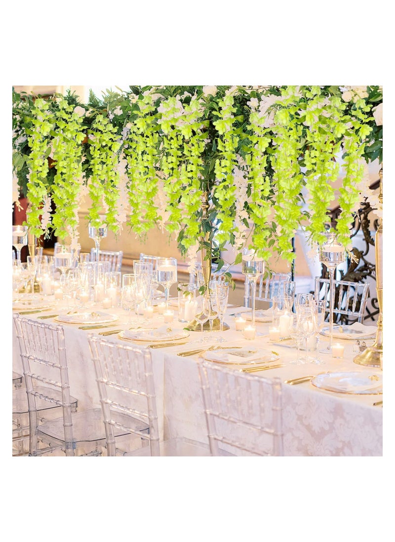 Artificial Wisteria Vine Flowers, 12 Pack 44 Fake Flower Bushy Vine Ratta Hanging Garland for Wedding Party Garden Outdoor Greenery Home Wall Deco, Home Hote Wedding Promenade Decoration