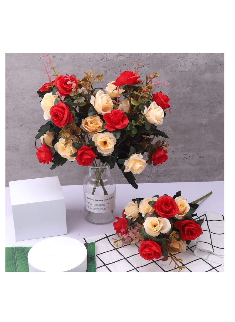 Artificial Flowers Rose, Artificial Flowers Outdoor UV Resistant Plants Faux Plastic Greenery Shrubs Indoor Outside Hanging Planter for Home Wedding Office Table Decoration Gift Red (3 Bundles)