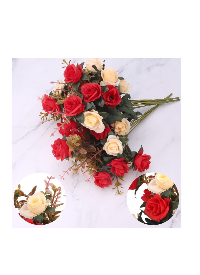 Artificial Flowers Rose, Artificial Flowers Outdoor UV Resistant Plants Faux Plastic Greenery Shrubs Indoor Outside Hanging Planter for Home Wedding Office Table Decoration Gift Red (3 Bundles)