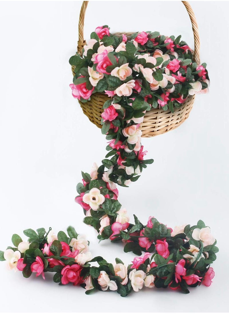 6pcs 49 FT Rose Vine Flowers Garland Plants BSTC Artificial Fake Ivy Garlands Hanging for Wedding Party Garden Wall Decoration Silk Flowers, Pink