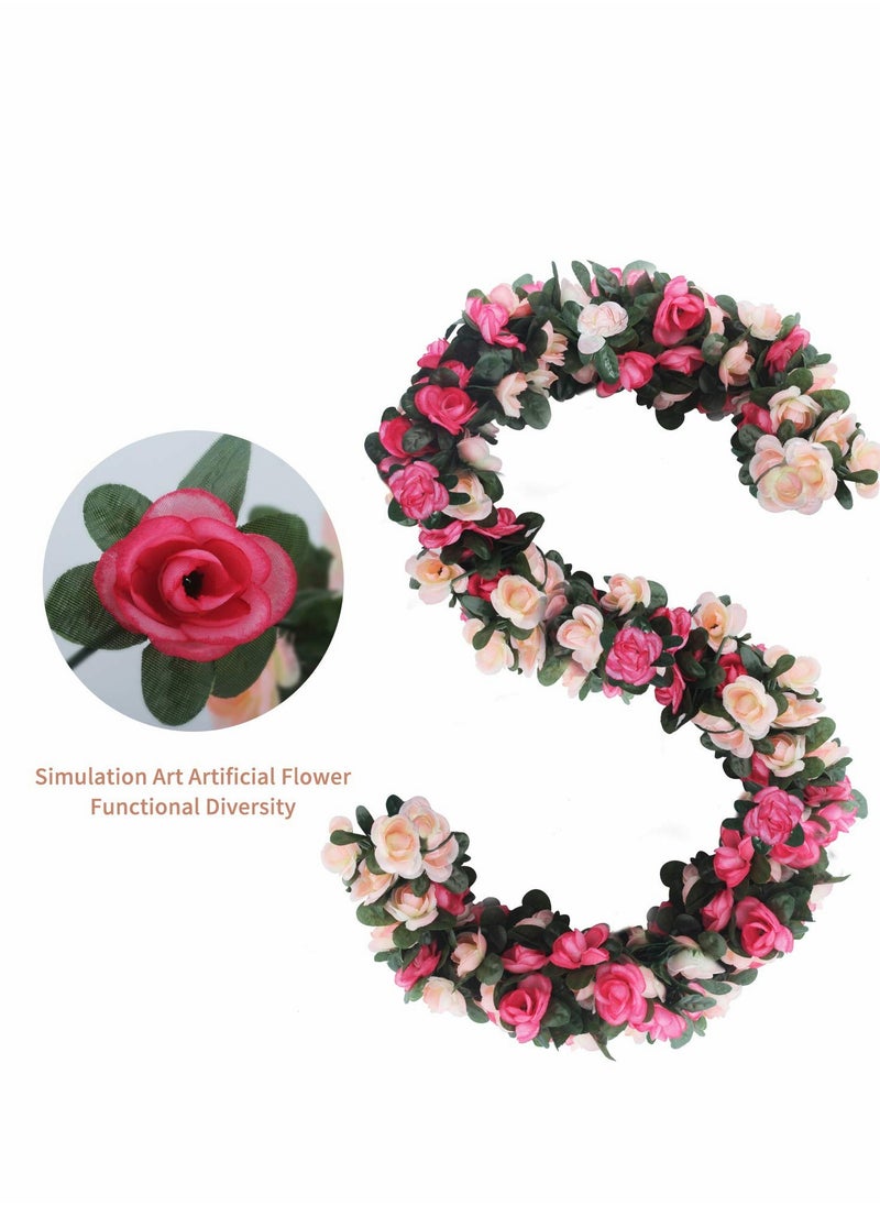 6pcs 49 FT Rose Vine Flowers Garland Plants BSTC Artificial Fake Ivy Garlands Hanging for Wedding Party Garden Wall Decoration Silk Flowers, Pink