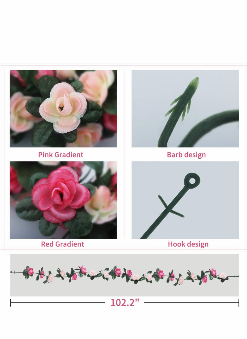 6pcs 49 FT Rose Vine Flowers Garland Plants BSTC Artificial Fake Ivy Garlands Hanging for Wedding Party Garden Wall Decoration Silk Flowers, Pink