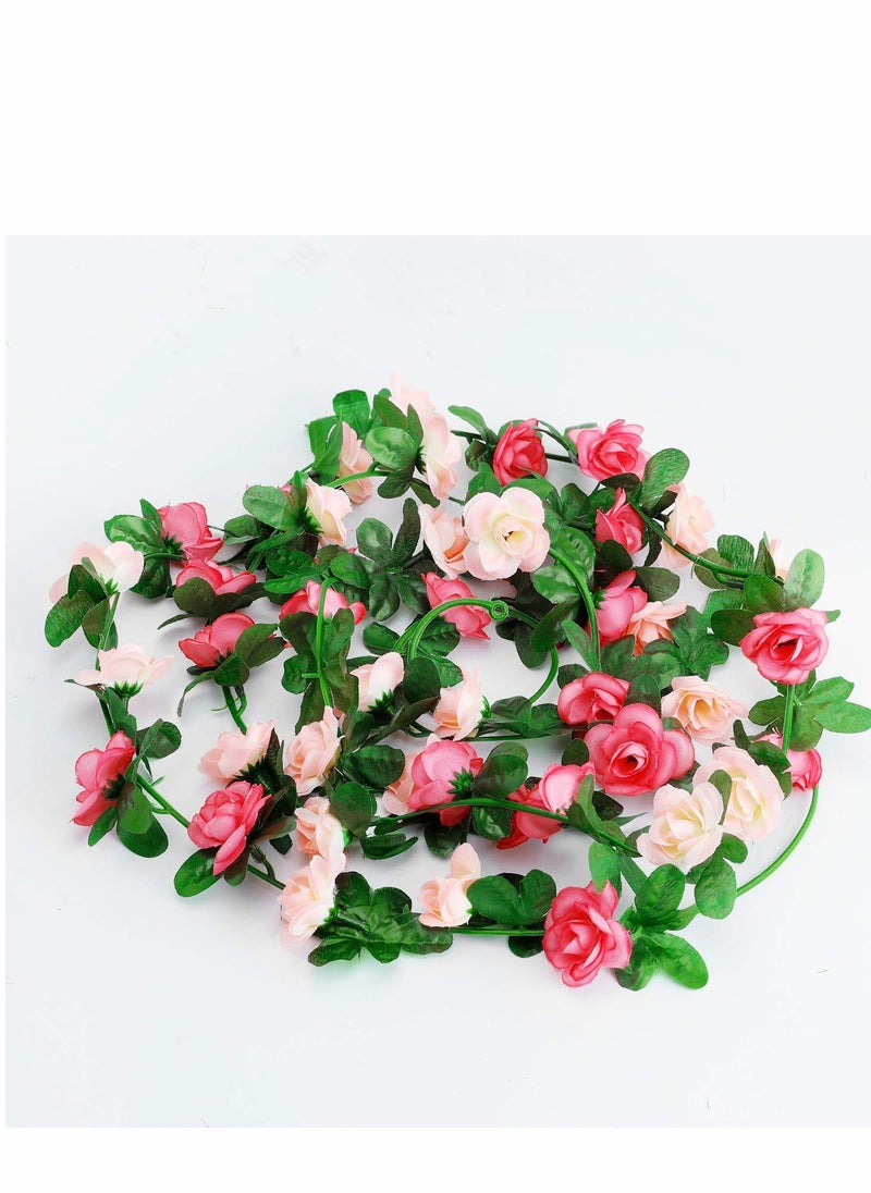 6pcs 49 FT Rose Vine Flowers Garland Plants BSTC Artificial Fake Ivy Garlands Hanging for Wedding Party Garden Wall Decoration Silk Flowers, Pink