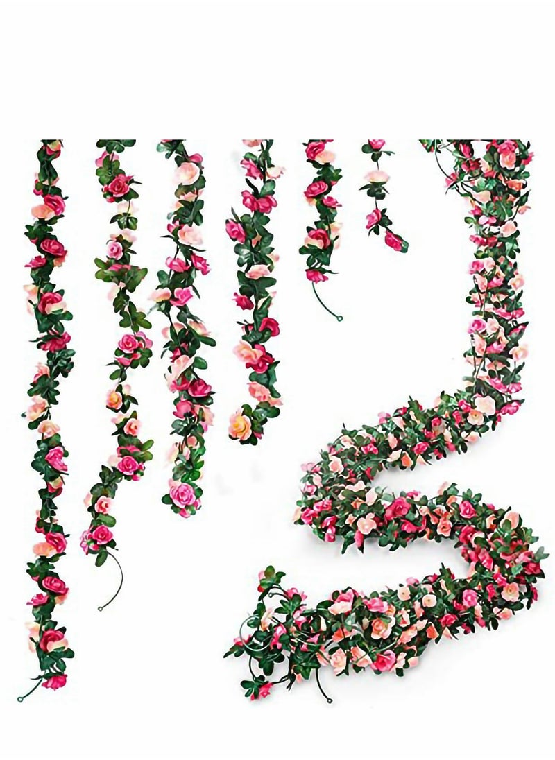 6pcs 49 FT Rose Vine Flowers Garland Plants BSTC Artificial Fake Ivy Garlands Hanging for Wedding Party Garden Wall Decoration Silk Flowers, Pink