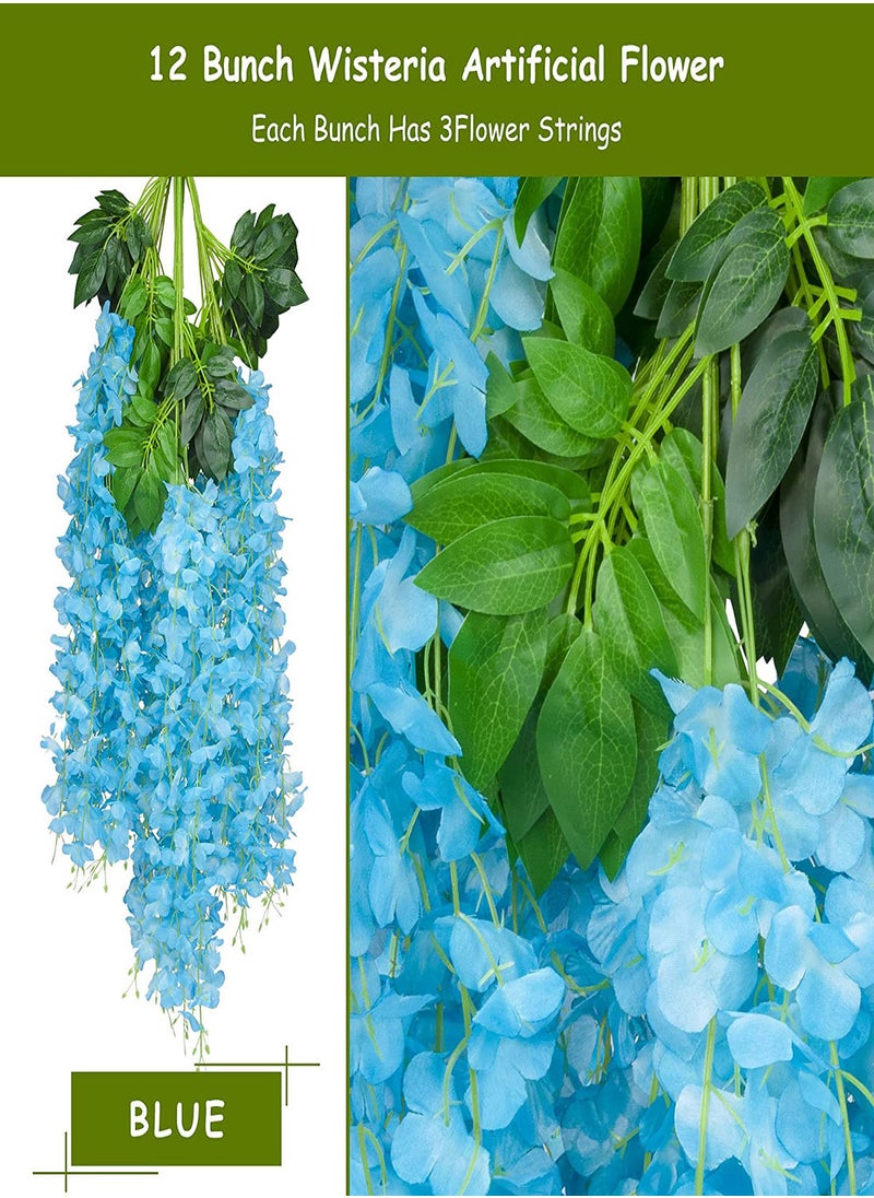 Artificial Wisteria Vine Flowers 12 Pack 44 Fake Flower Bushy Vine Ratta Hanging Garland for Wedding Party Garden Outdoor Greenery Home Wall Deco Home Hote Wedding Promenade Decoration