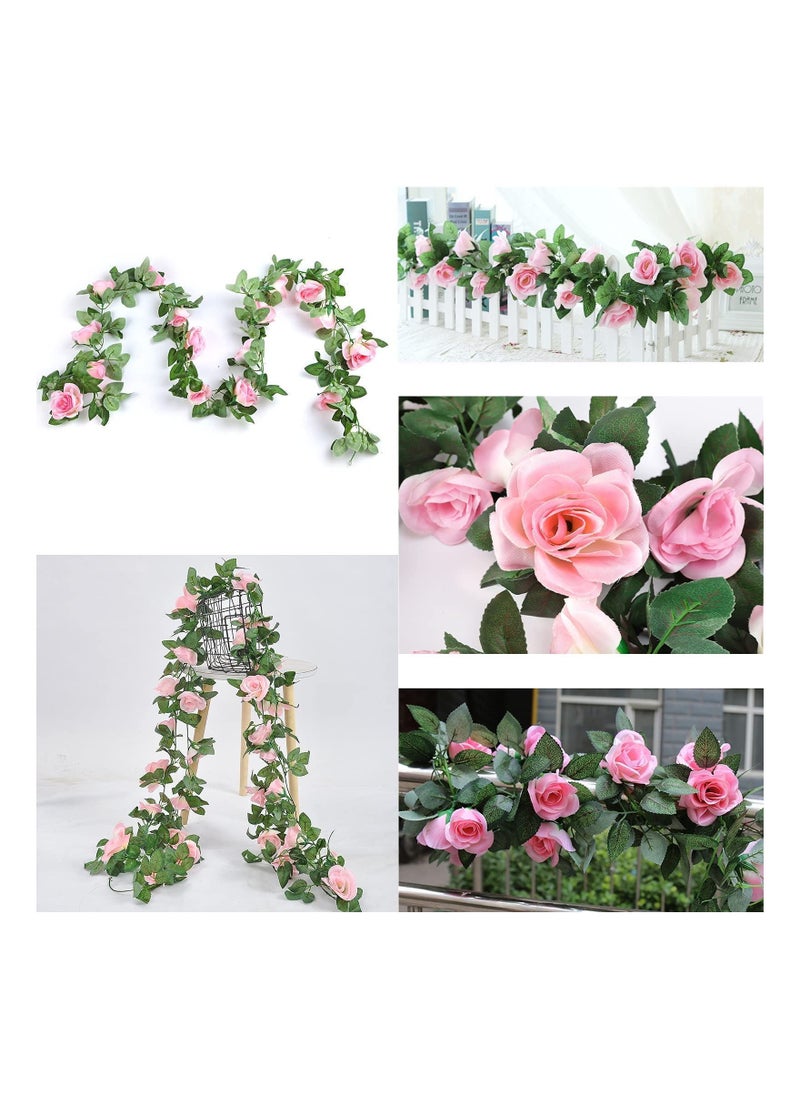 Artificial Rose Garland, 2 Pack 15 FT Pink Fake Vine Hanging Flowers Plants Faux Flower for Wedding Home Garden Office Hotel Party Craft Art Decoration