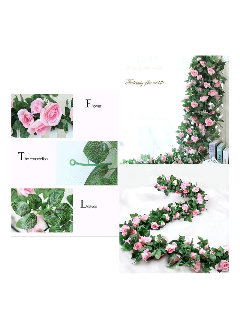 Artificial Rose Garland, 2 Pack 15 FT Pink Fake Vine Hanging Flowers Plants Faux Flower for Wedding Home Garden Office Hotel Party Craft Art Decoration