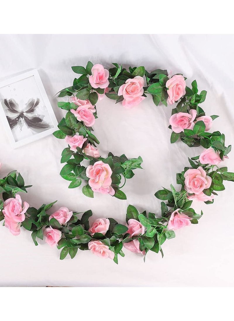 Artificial Rose Garland, 2 Pack 15 FT Pink Fake Vine Hanging Flowers Plants Faux Flower for Wedding Home Garden Office Hotel Party Craft Art Decoration