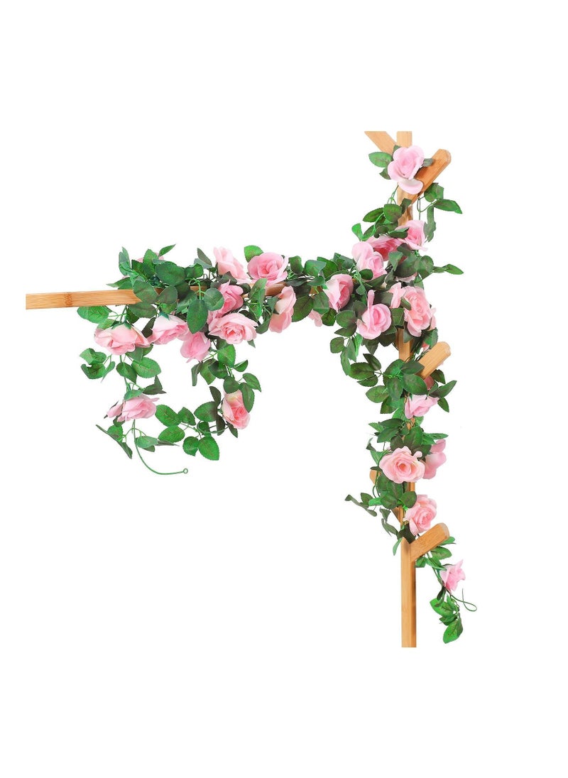 Artificial Rose Garland, 2 Pack 15 FT Pink Fake Vine Hanging Flowers Plants Faux Flower for Wedding Home Garden Office Hotel Party Craft Art Decoration