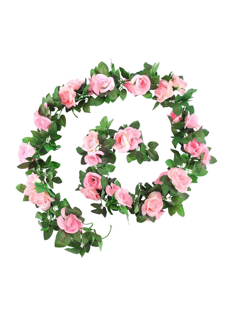 Artificial Rose Garland, 2 Pack 15 FT Pink Fake Vine Hanging Flowers Plants Faux Flower for Wedding Home Garden Office Hotel Party Craft Art Decoration