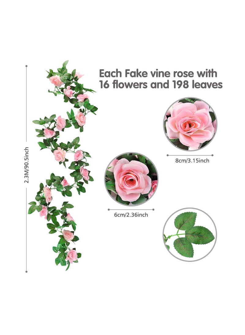 Artificial Rose Garland, 2 Pack 15 FT Pink Fake Vine Hanging Flowers Plants Faux Flower for Wedding Home Garden Office Hotel Party Craft Art Decoration