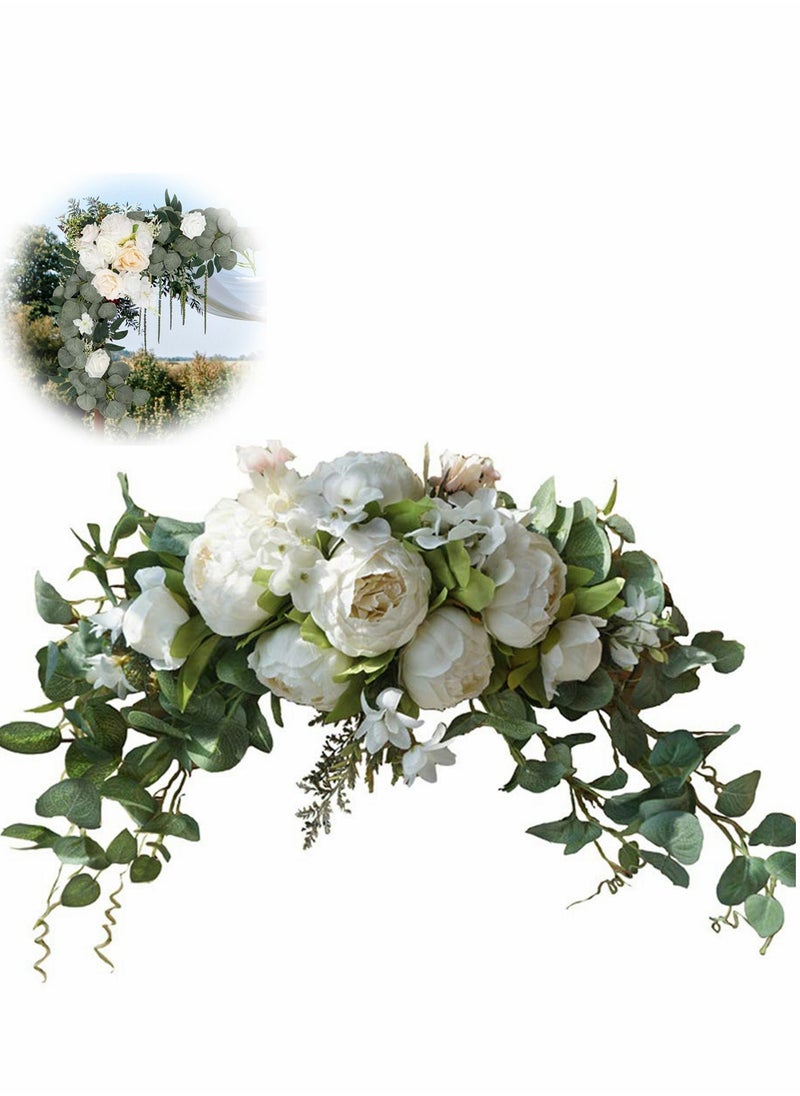 Wedding Arch Flowers, 30 Inch Rustic Artificial Floral Swag for Lintel, Green Leaves Rose Peony Sunflowers Reception Backdrop Sweetheart Table Decoration
