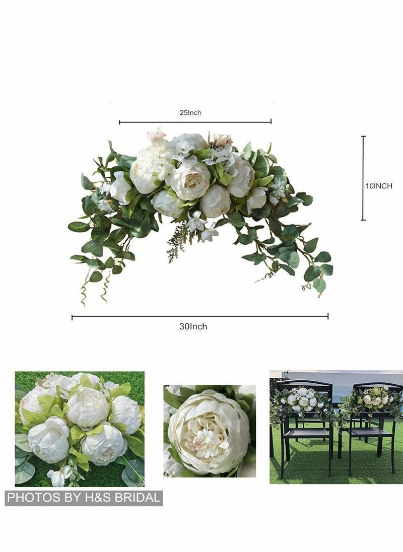 Wedding Arch Flowers, 30 Inch Rustic Artificial Floral Swag for Lintel, Green Leaves Rose Peony Sunflowers Reception Backdrop Sweetheart Table Decoration