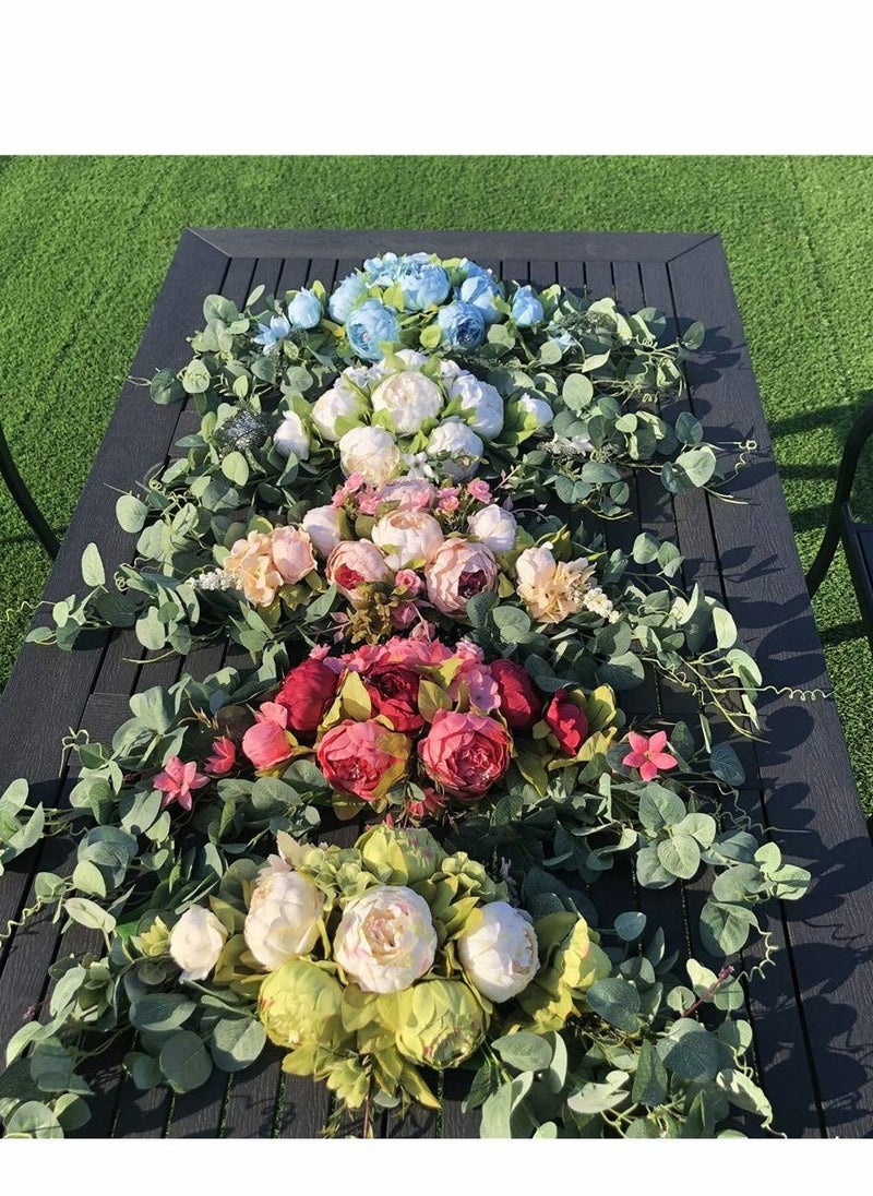 Wedding Arch Flowers, 30 Inch Rustic Artificial Floral Swag for Lintel, Green Leaves Rose Peony Sunflowers Reception Backdrop Sweetheart Table Decoration