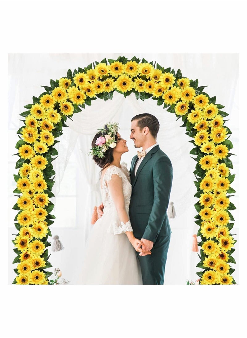 Artificial flower, Garden Wall Decor Garland Silk Sunflower Vine Flowers with Green Leaves, Outdoor Craft Art Decor, 220CM 2 Pack