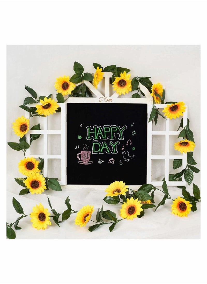 Artificial flower, Garden Wall Decor Garland Silk Sunflower Vine Flowers with Green Leaves, Outdoor Craft Art Decor, 220CM 2 Pack