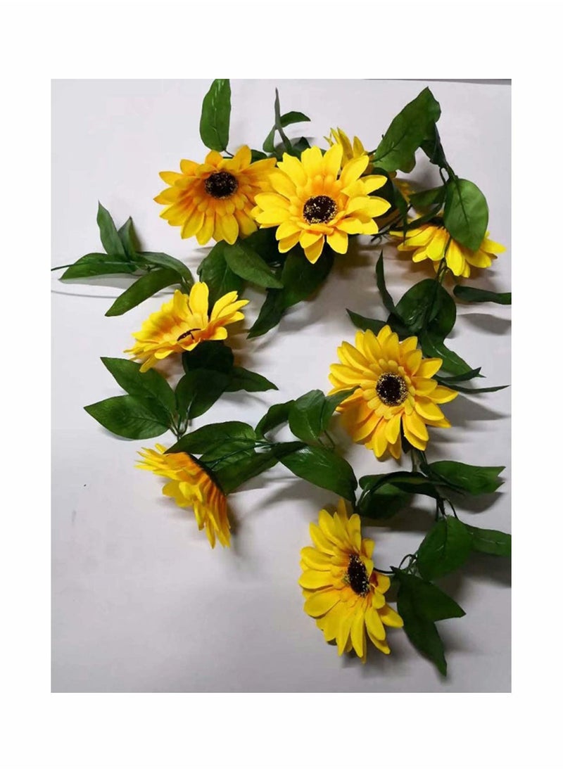 Artificial flower, Garden Wall Decor Garland Silk Sunflower Vine Flowers with Green Leaves, Outdoor Craft Art Decor, 220CM 2 Pack