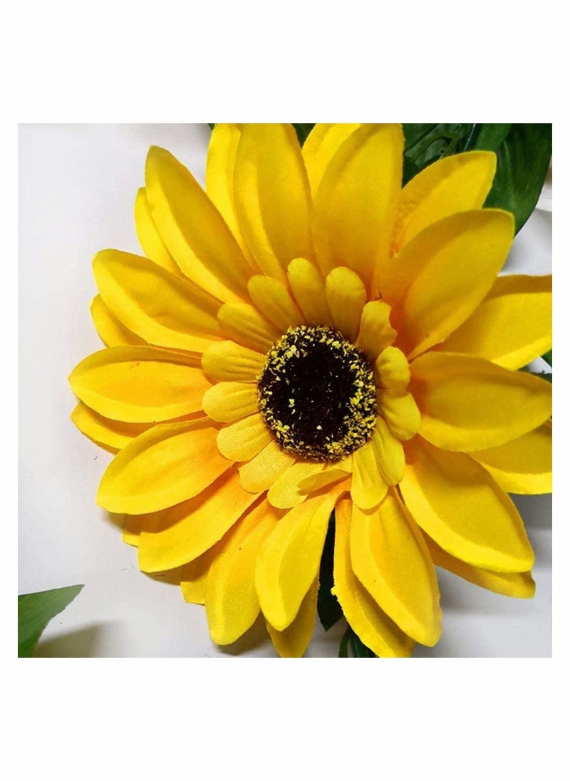 Artificial flower, Garden Wall Decor Garland Silk Sunflower Vine Flowers with Green Leaves, Outdoor Craft Art Decor, 220CM 2 Pack