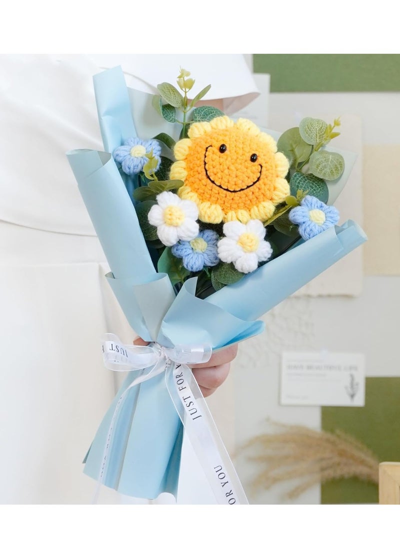 Hand Woven Rose Artificial Flower Suitable for Family Table Decoration for Girlfriend's Mother Birthday Wedding Gift Sunflower Blue 1 Pack