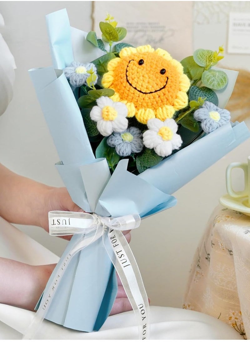Hand Woven Rose Artificial Flower Suitable for Family Table Decoration for Girlfriend's Mother Birthday Wedding Gift Sunflower Blue 1 Pack