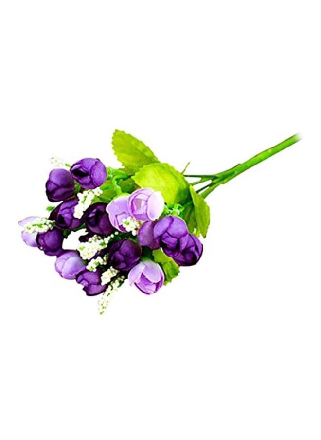 15 Heads Handmade Artificial Rose Flower Bouquet Purple/White/Green 24cm