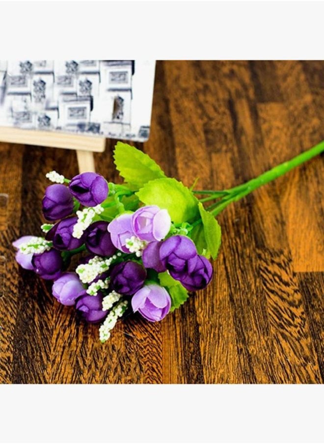 15 Heads Handmade Artificial Rose Flower Bouquet Purple/White/Green 24cm