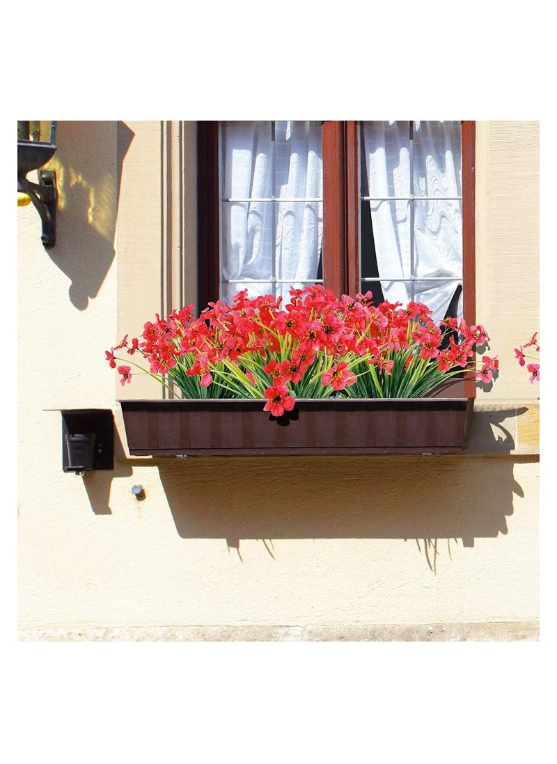 Artificial Flowers, 12 Bundles Outdoor UV Resistant Fake No Fade Faux Plants, Garden Porch Window Box Decorating, for Home Wedding Decoration Party (Deep Red)