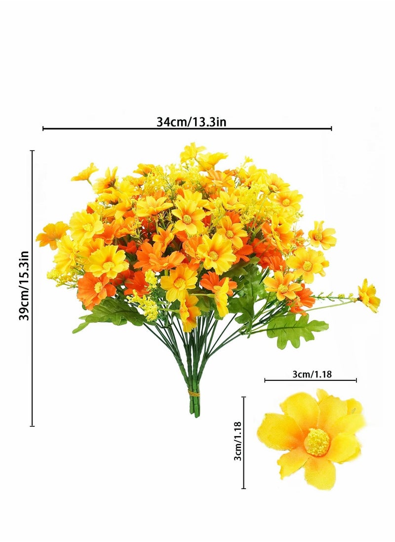 Artificial Fake Flowers, 6 Bundles Daisy Mums Flowers Outdoor UV Resistant Faux Shrubs Plants Indoor Outside Hanging Planter for Home Wedding Office DIY Garden Porch Décor (Orange Yellow)