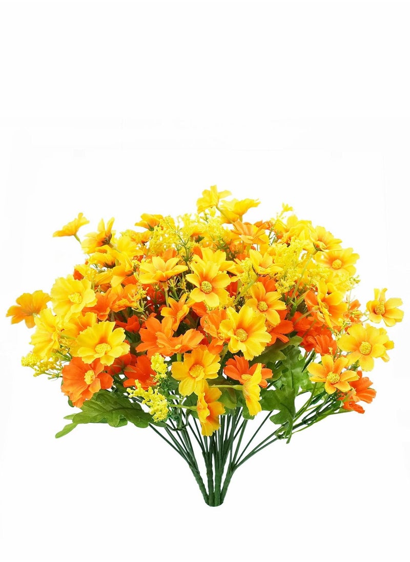 Artificial Fake Flowers, 6 Bundles Daisy Mums Flowers Outdoor UV Resistant Faux Shrubs Plants Indoor Outside Hanging Planter for Home Wedding Office DIY Garden Porch Décor (Orange Yellow)