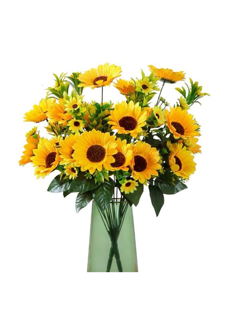 Artificial Flowers, Artificial Sunflower Bouquets, Long Fake Flowers for Baby Shower Home Wedding Fall Decor, Bride Holding Flowers, 50CM DIY Garden Craft Art Decor(2 Bundles)(Golden Yellow)