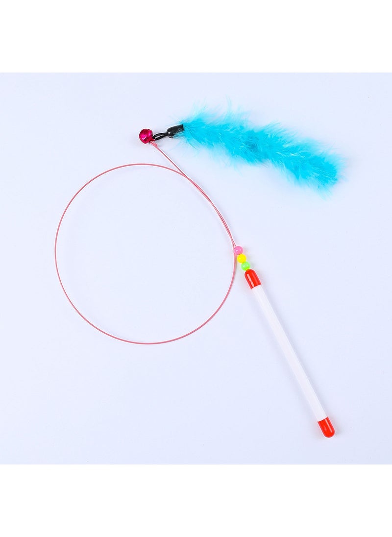 Cat Toy Cat Tease Stick Self-hi with Bell Handheld Long Rod Bucket Cat Artifact Steel Wire Feather Cat Tease Stick