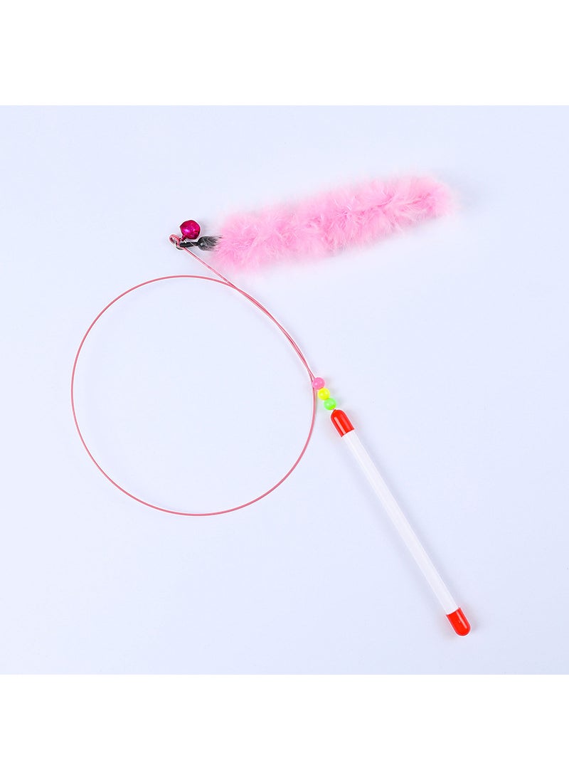 Cat Toy Cat Tease Stick Self-hi with Bell Handheld Long Rod Bucket Cat Artifact Steel Wire Feather Cat Tease Stick