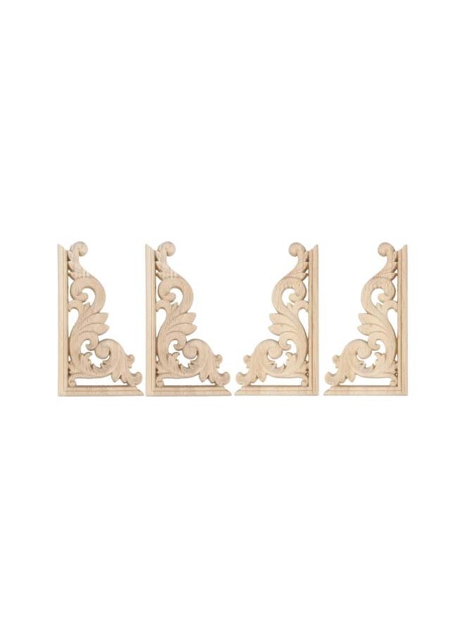 4PCS Wood Carved Corner Onlay Unpainted Applique European Style Door Cabinet Decoration 4PCS 13 * 7CM