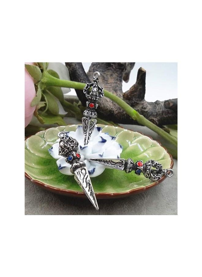 Copper Buddhist Pendants 4PCS Tibetan Silver Buddhist Vajra Dorje Pendant Chrams Religious Necklace Jewelry Tibet Buddhist Accessories for DIY Craft Decoration Gift DIY Crafts Charm