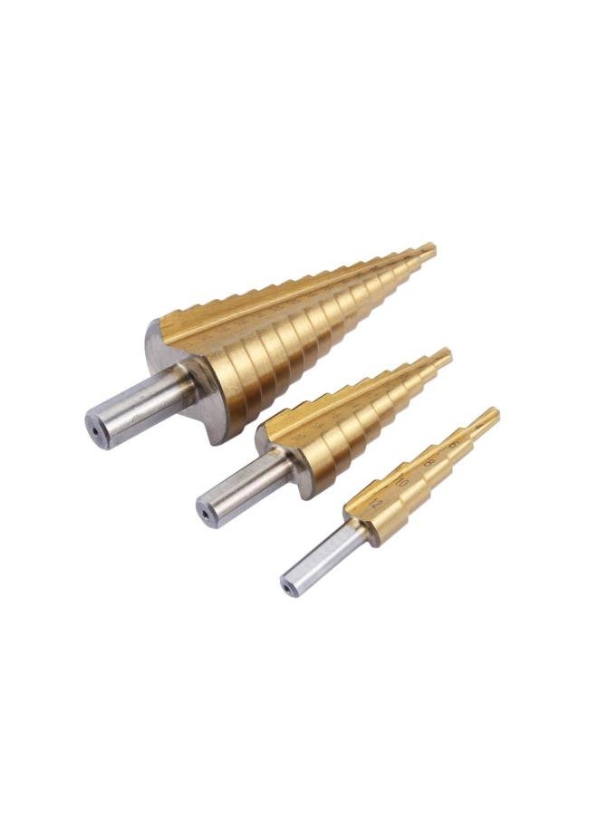 Step Drill Bits, 3Pcs Set Titanium HSS Steel Coated Step Drill Bits Quick Shank Hole