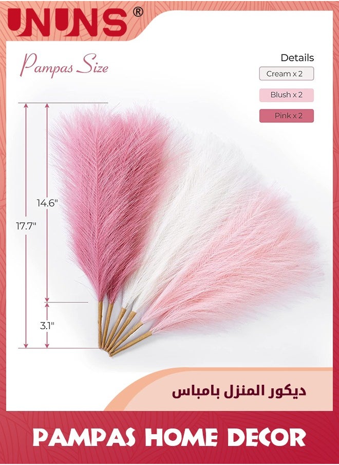 6Pcs Pampas Grass Pink Decor,Faux Pampas Grass Home Decor,Artificial Pampas Grass Blush Fake Pampas,Short Vase Room Decoration