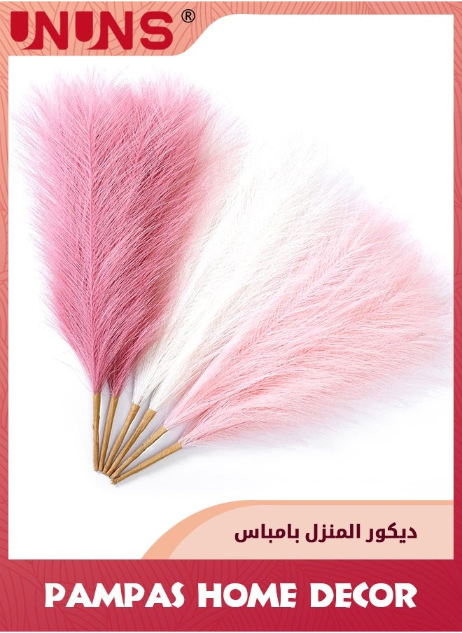 6Pcs Pampas Grass Pink Decor,Faux Pampas Grass Home Decor,Artificial Pampas Grass Blush Fake Pampas,Short Vase Room Decoration