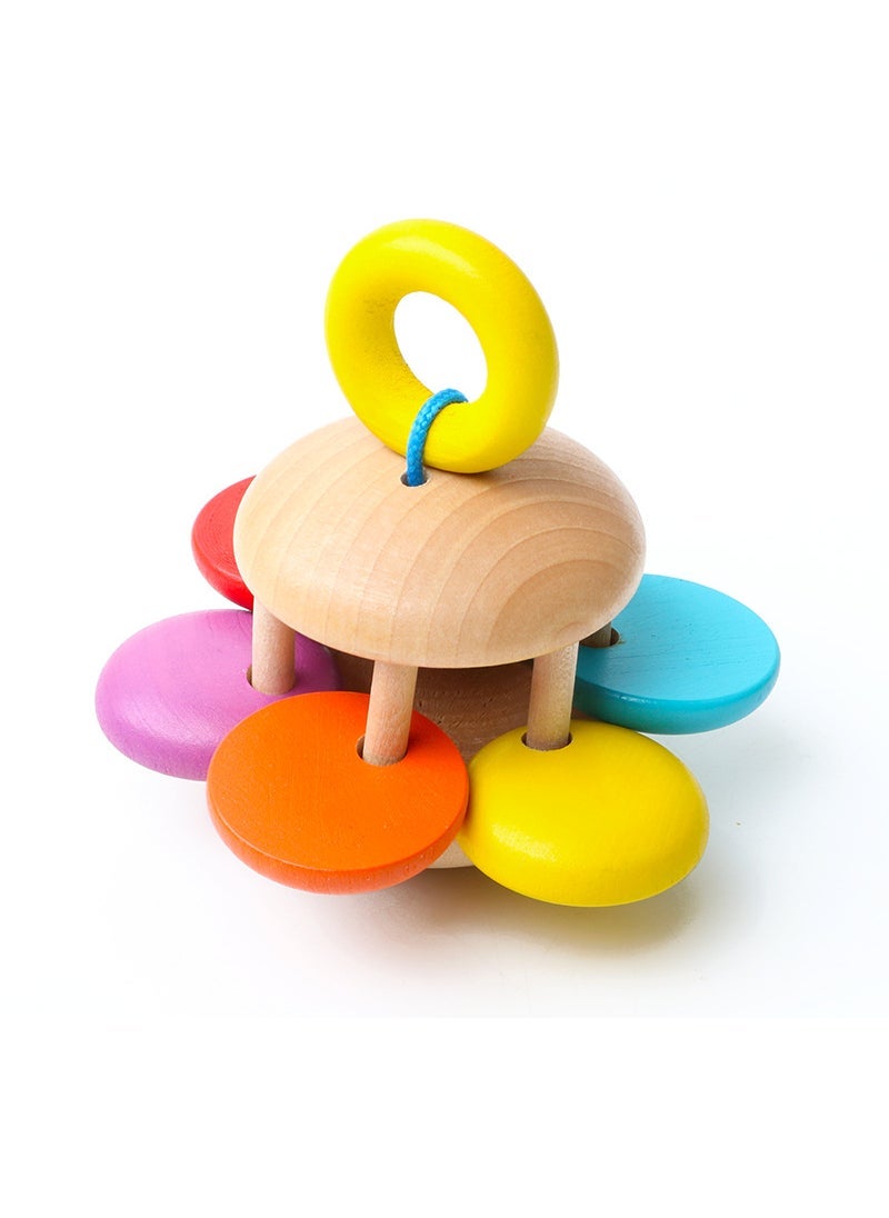 Wooden Rattles Four-piece Set of Hand Rattles Orff Musical Instruments Infant Hand-held Rattles Baby Early Education Toys Flower type rattles without bells